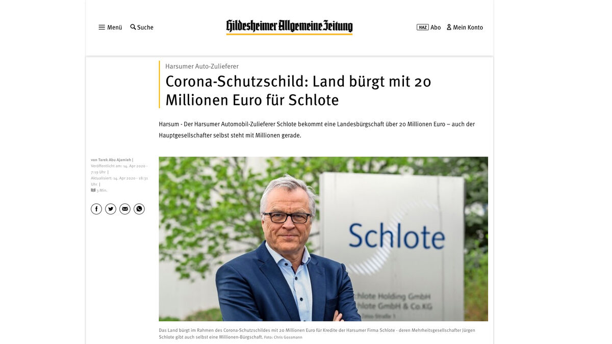 Hildesheimer Allgemeine Zeitung, 14. April 2020