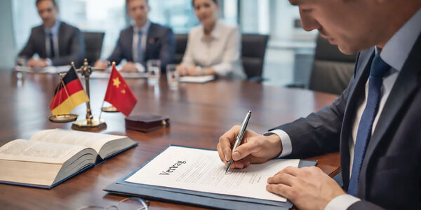 Geschäftsführer unterschreibt Vertrag