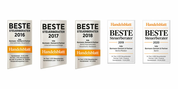 bdp hat zum fünften Mal in Folge vom Handelsblatt die Auszeichnung „Beste Steuerberater“ erhalten.